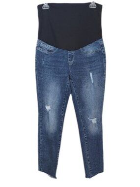 💠Mavi Maternity Distressed Skinny Jeans Raw Hem Full Belly Band Size 28x27 Blue